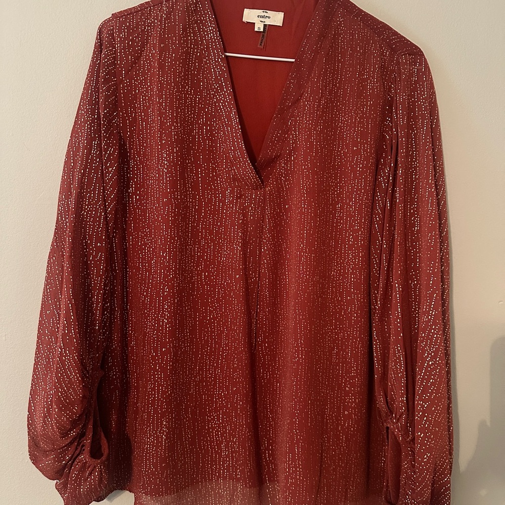 Entro Shimmering Red V-Neck Blouse